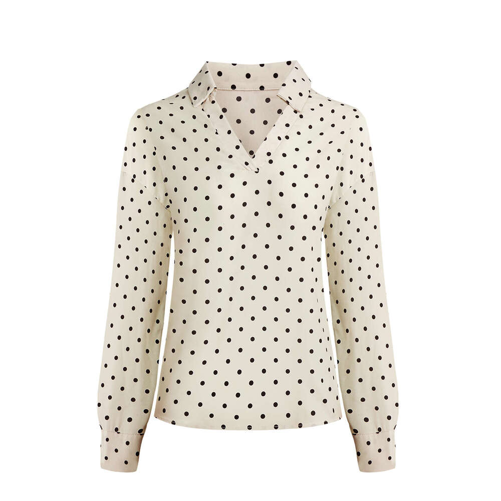 European and American fashion hot summer polka dot long sleeved women's shirt casual top 2025 new item temperament chic elegant clothing
