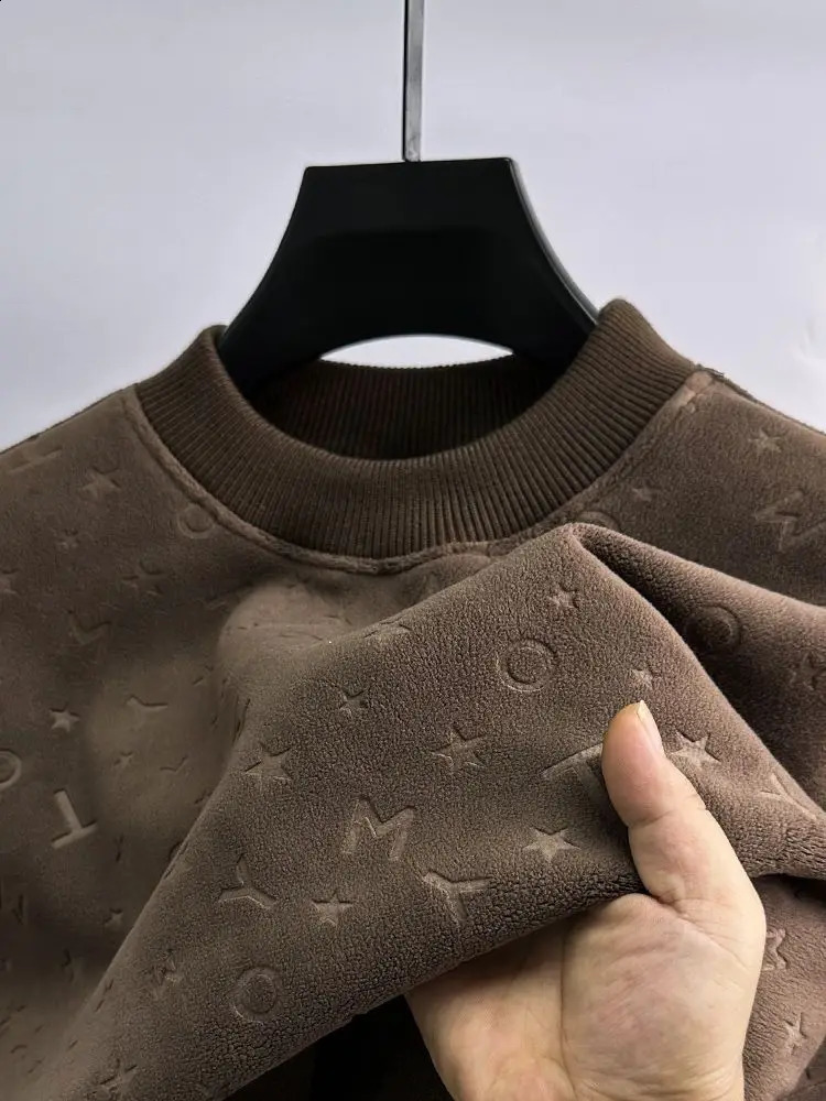 y Quality Mens Hoodie ONeck Letter Embossed Pullover Autumn Winter Korean Street Plush Thicken Exquisite Wear 250122