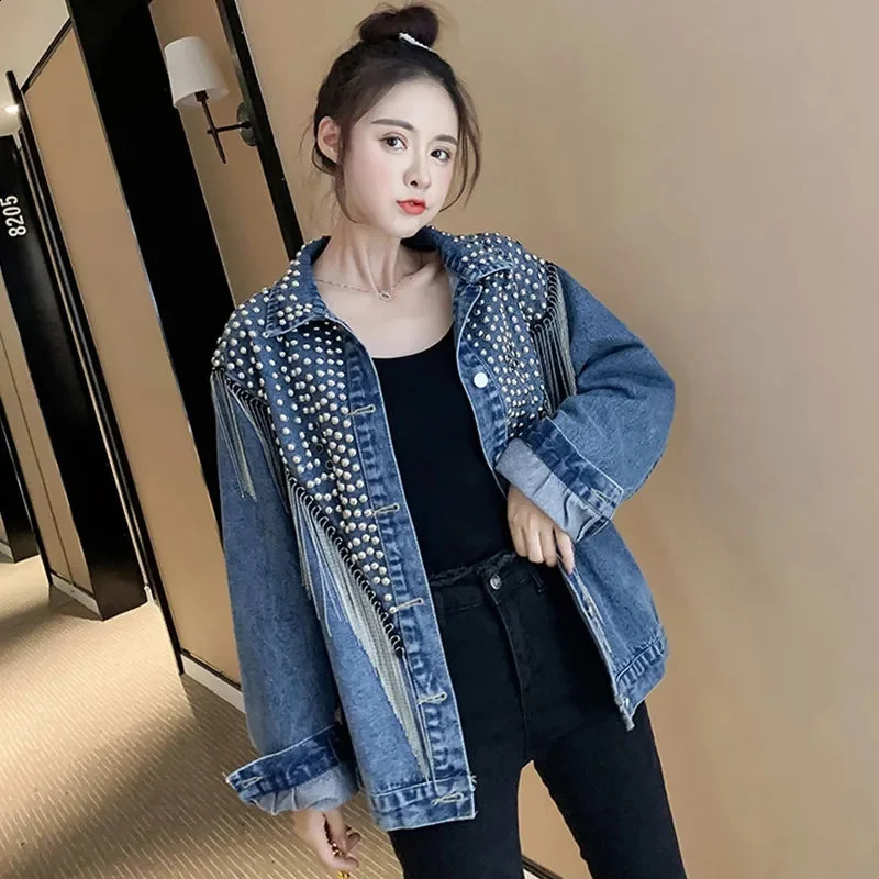 2025 Women Denim Coat Diamonds Beaded Jeans Bomber Jacket Cardigan Gemstones Cow Rhinestones Streetwear Tops Chaquetas 250116