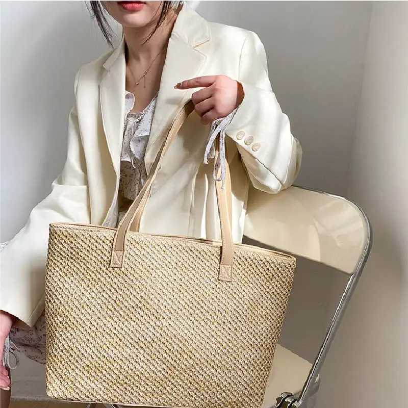 2023 Summer Beach Str Wens Bag Large Capacity Shopper Tote Wen Pure Color Shoder Makeup Bag Casual Fem Purse Handbag Y250205
