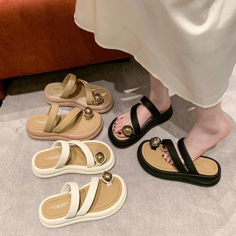 Slippers Beach Shoes Ladies' Low Rubber Flip Flops Platform Sabot Hawaiian Fabric Hoof Heels PU Rome Slides Scandals Woman