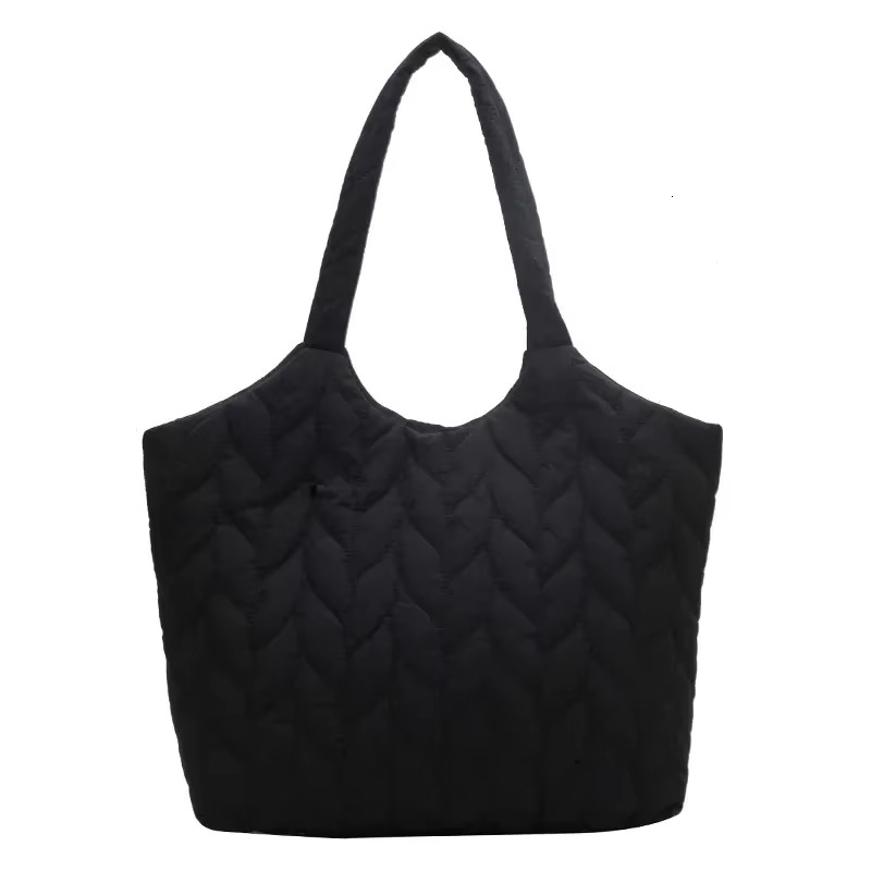 Fashion Quilted Embroidery Thread Handbag Lightweight Puffy Top-Handle Large Capacity Ladies Small Totes Bag With Mini Purse Cotton Fabric Cartoon