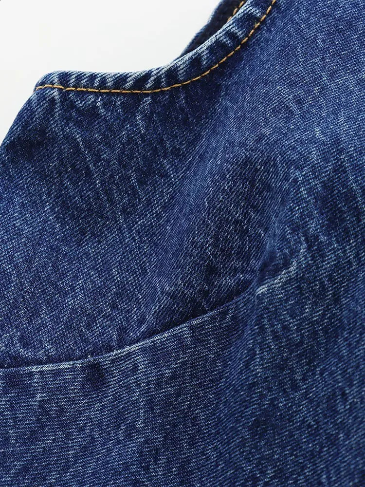 Autumn and Winter Arrivals Casual All-match Round Neck Sleeveless Blue Slim Waist Denim Vest 250206