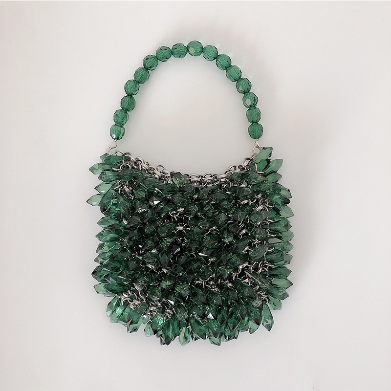 Elegant Ladies' Retro Crystal-Woven Beaded Tote - Chic Handheld Water Drop Motif Craftsmanship