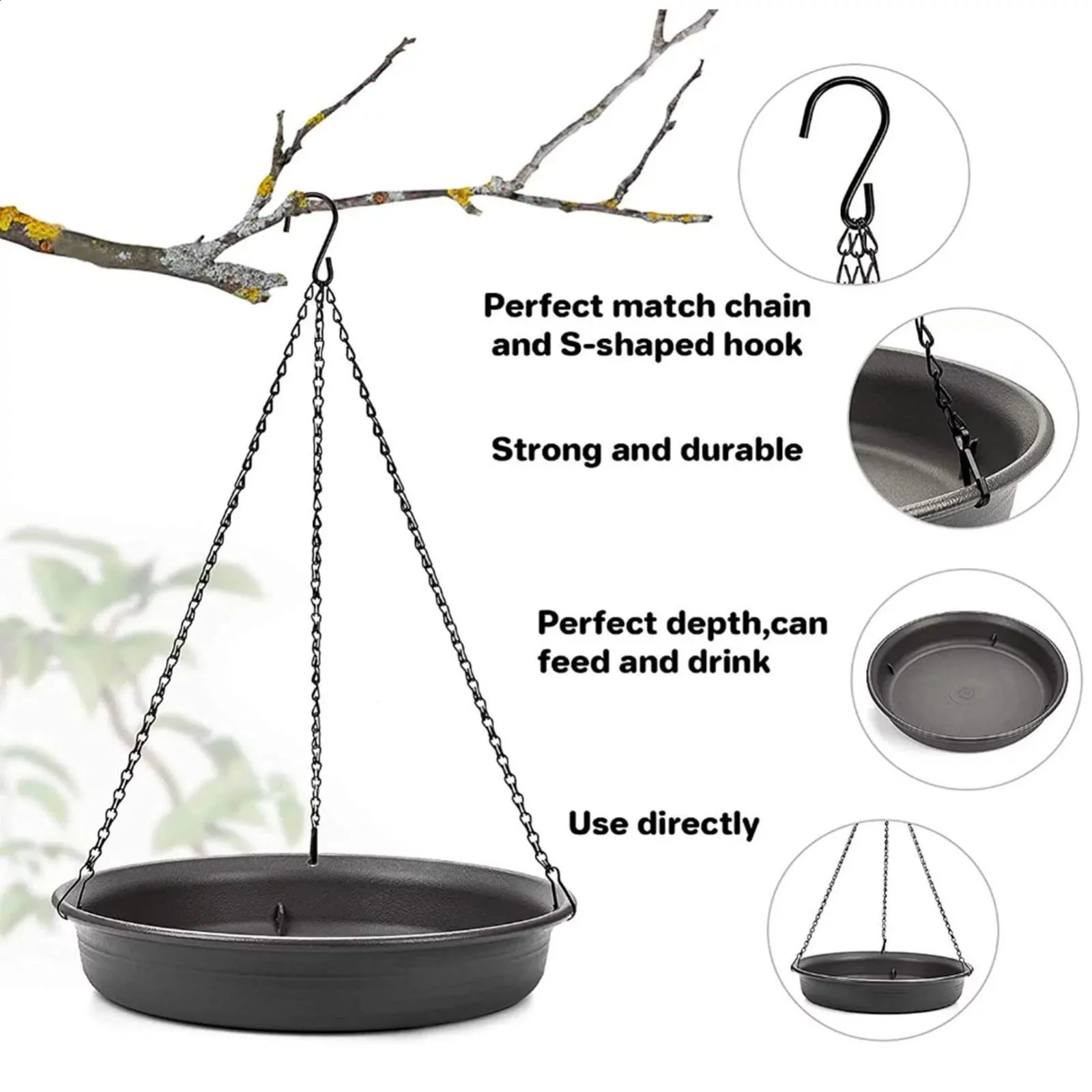 Bird Feeding Dish Tray Platform Feeder Bird Water Bowl Hanging Bird Bath for Outdoor Outside Patio Parrot Tree Decoration 250121