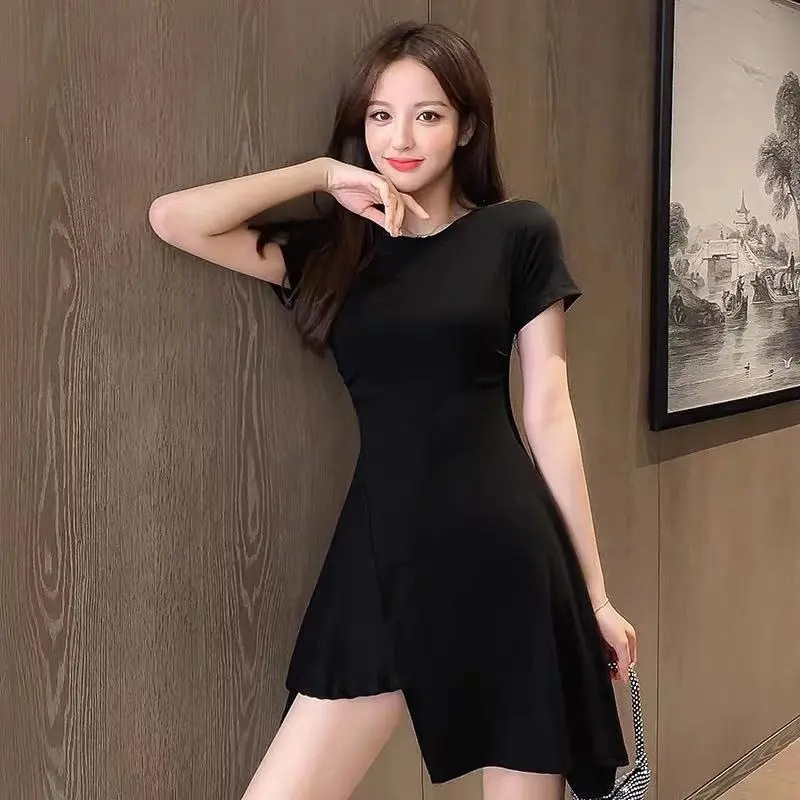 X3185 Popular Hepburn style little black dress, careful design, slimming, irregular, salty or sweet black dress for women