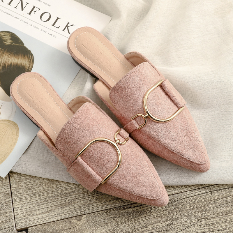 2025 summer new fashion all-match pointy slippers female Baotou outdoor flat slippers leisure large size 32-42