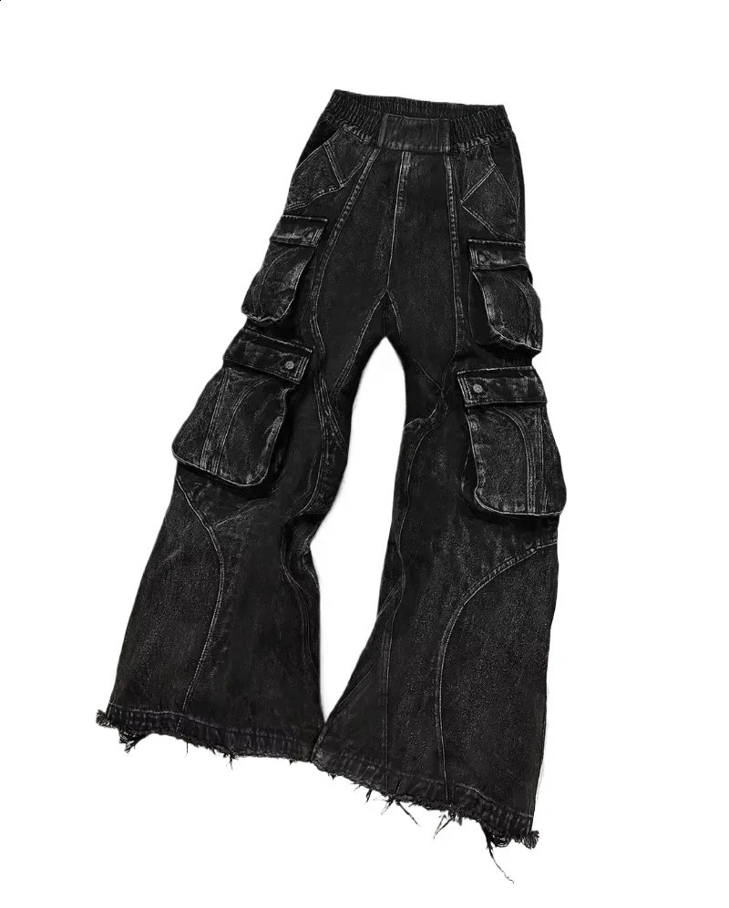 American Hip-Hop Punk Washed Heavy Pocket Baggy Jeans For Men And Women Y2K Harajuku Gothic Fashion Casual Joker Street Wear 250206