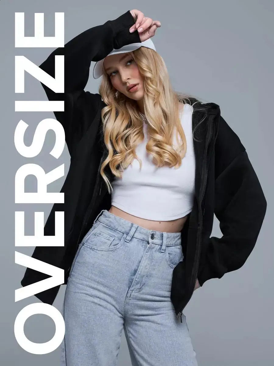 Fashion Solid Zipper Hoodie Women Warm Fleece Sweatshirt Autumn Casual Street Pocket Sportswear Oversized Female Clothing 250206