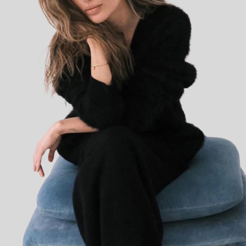 New arrival mink V-neck knitted sweater women's autumn and winter new loose solid color cardigan women's coat