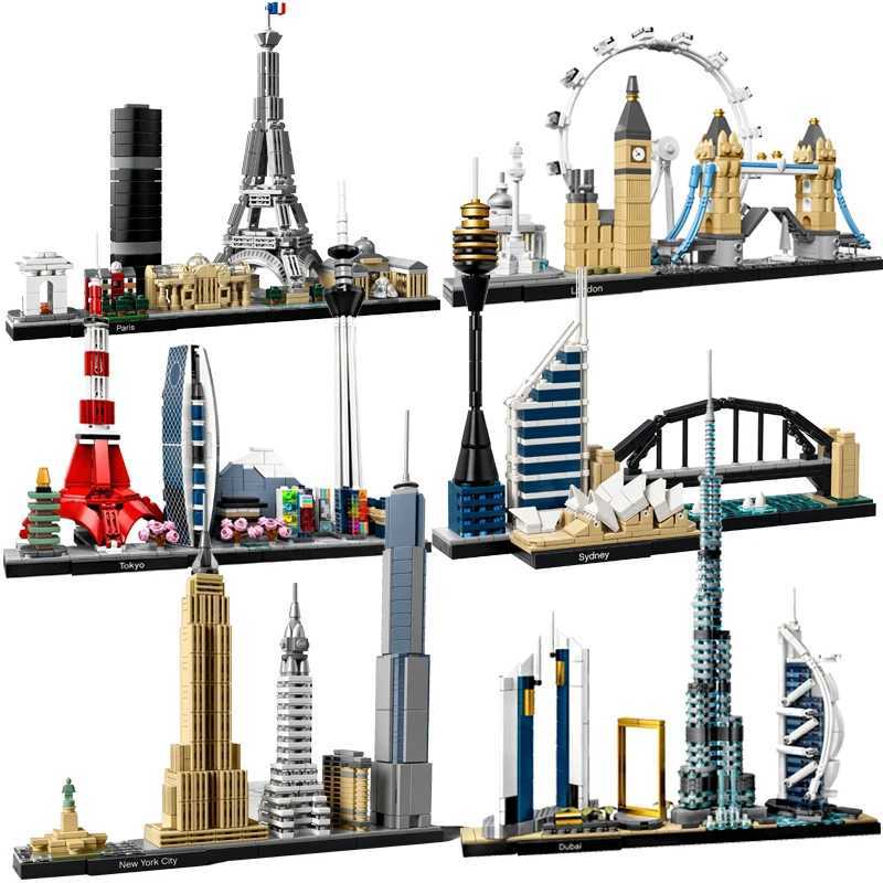 New York London Pairs Dubai Lanmark City Skyline Building Blocks 21052 21044 21028 21034 21032 21027 Construction Bricks SetC250206