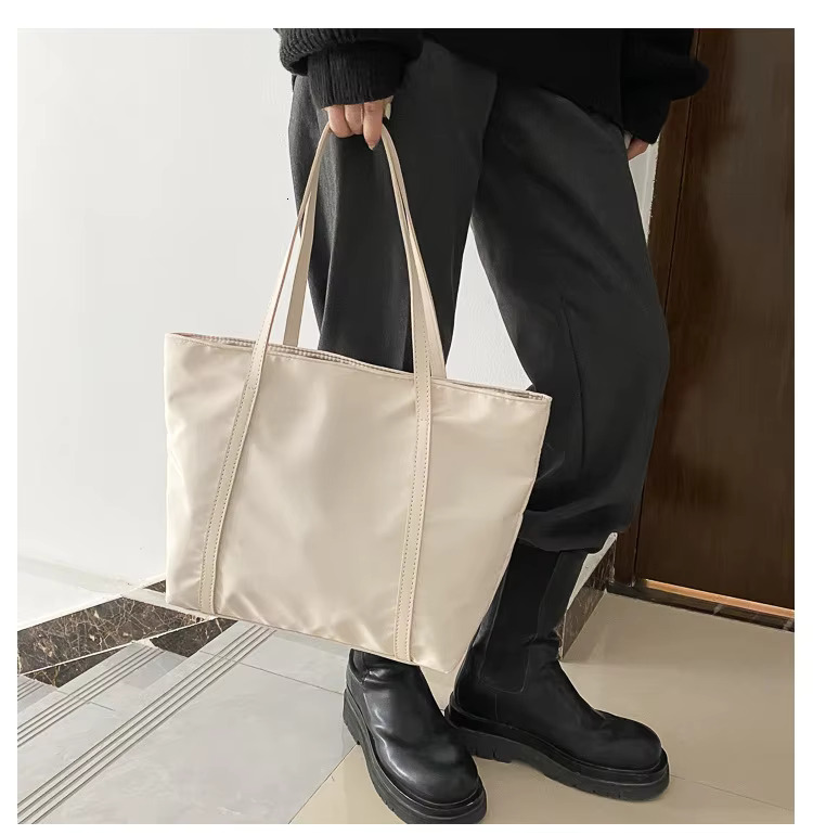 Simple Solid Color Shoulder Bag Handbag Oxford Top-Handle Totes Female Large Capacity Shopping Street Zipper Bags For Women Denim Gender Neutral
