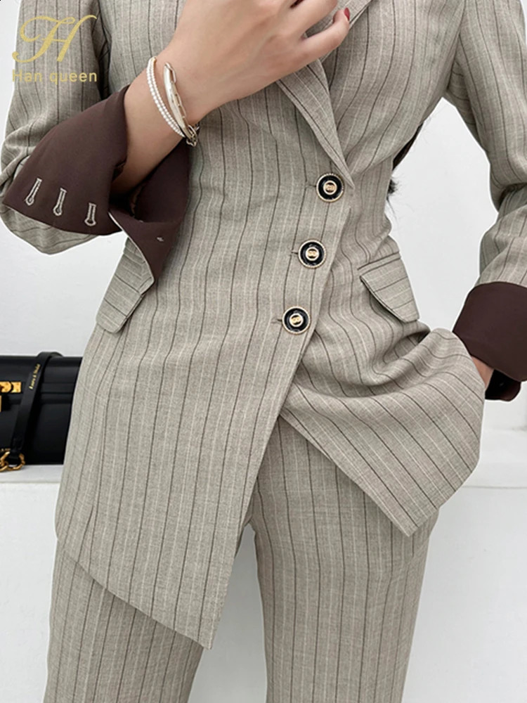 H Han Queen Autumn Winner Formal Two Piece Set Elegant Long Sleeve Suit Jacket Pants Sets Korean Casual Womens Suits 250206