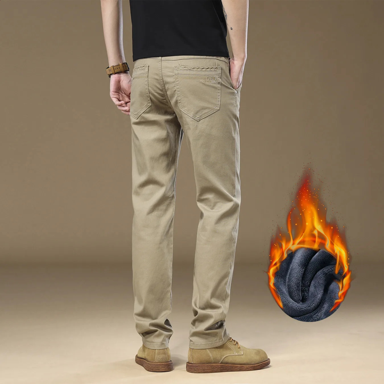 3 Colors Mens Fleece Casual Pants 97% Cotton Warm Velvet Elasticity Business Trousers Straight Fashion Korean Thicken 250110