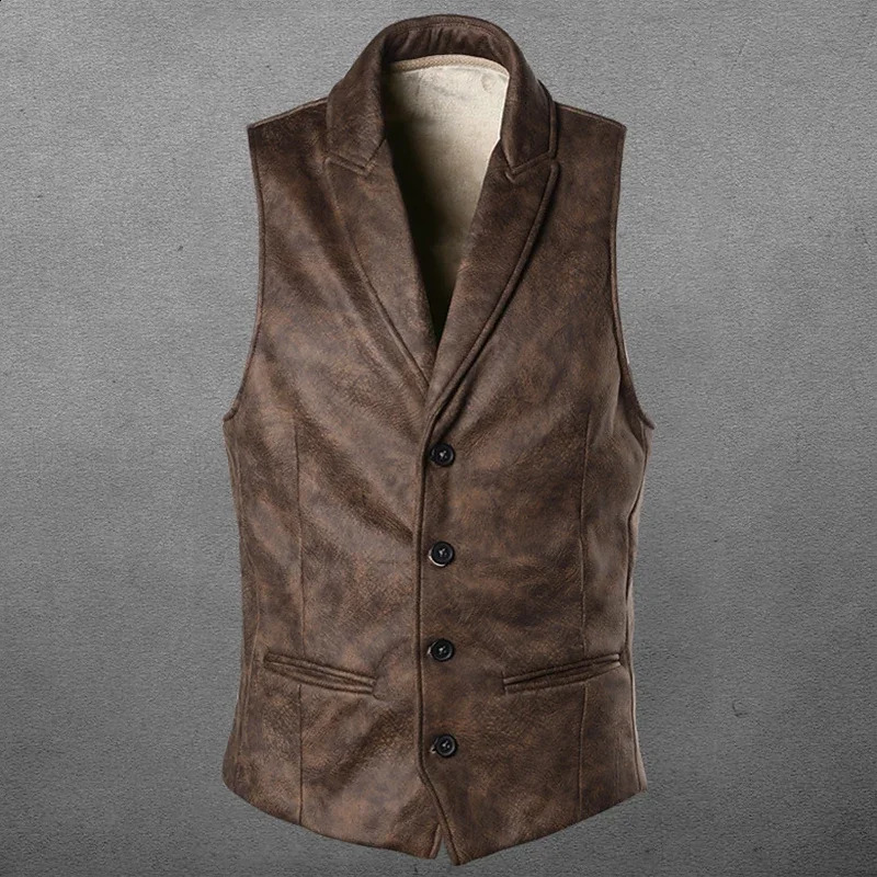 Retro Suede Vest Men Vintage Style Slim Fit Autumn Winter Mens Sleeveless Jacket V Neck Warm Waistcoat 250206