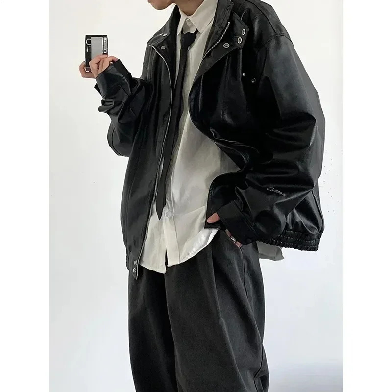 Retro 3-piece Set Men Women Loose Korean Pu Leather Jacket Straight Jeans White Long Sleeve Shirts Sets High Street Casual Suits 250121