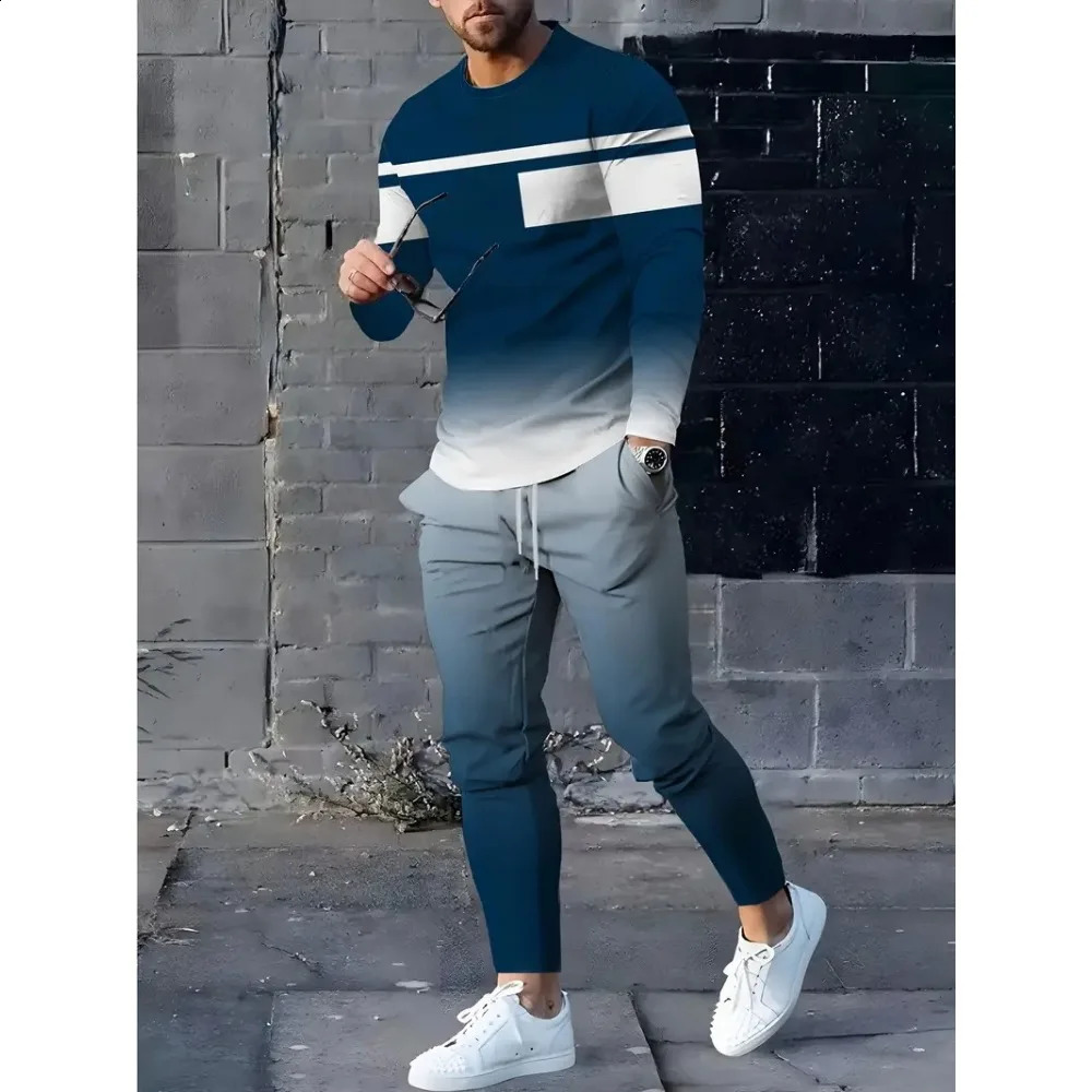 Autumn Mens Tracksuit 2-piece Set Long-sleeved T-shirt Sportswear Trousers Set Casual Pants 3D Print Fashion Man Outdoor Suit 250121