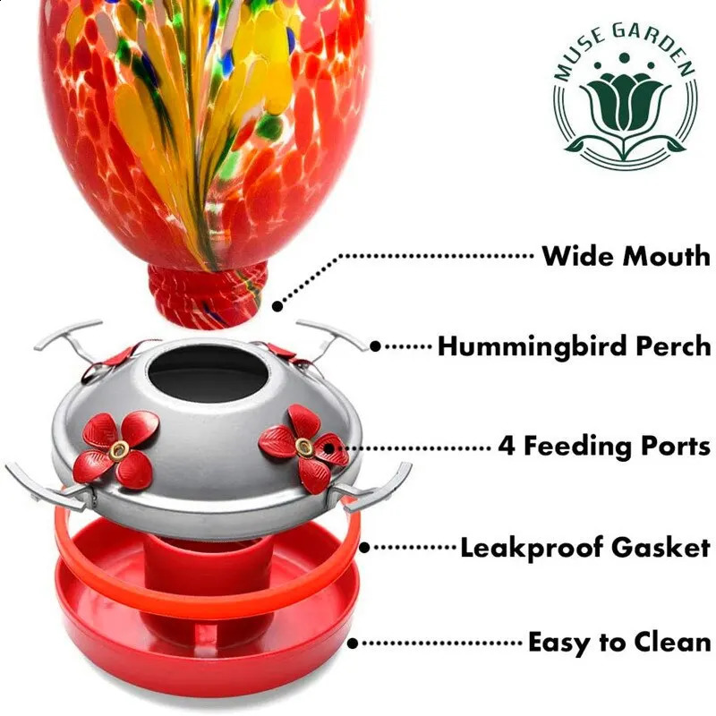 1PCS Bird Feeder Colorful Hummingbird Food Feeder Hand-blown Glass Hummingbirds Water Feeding Device Outdoor Parrot Accessories 250121