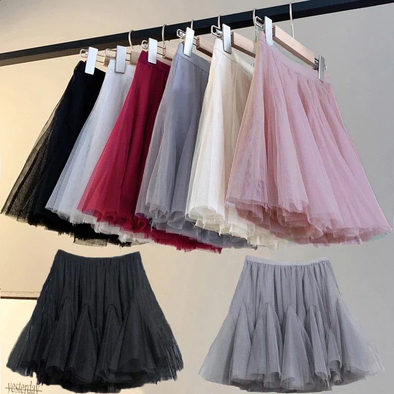 Elegant Dance Girls Mesh Skirt 10 12 Years Fashion All-match Classic Teen School Kids Fluffy Skirt Soft High Waist Child Clothes 250206