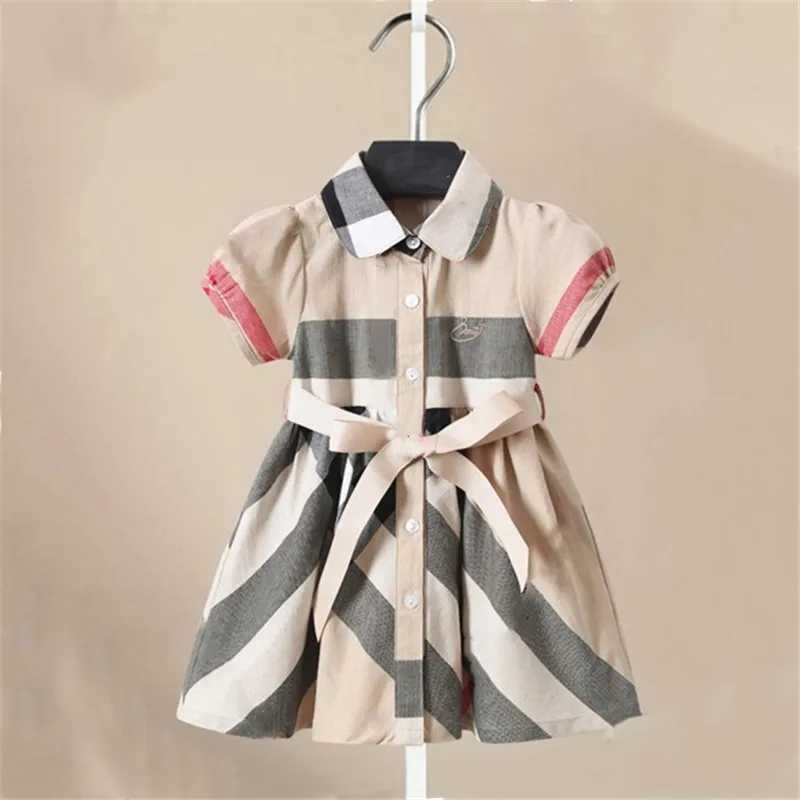 Girl Dress Fashion Plaid Shirt Dress for Girls Single-breasted Kids Party Dress with Sashes Autumn Clothes for Girls Y250206