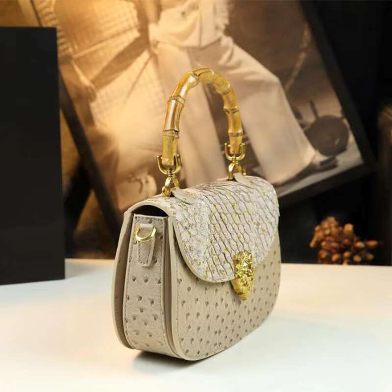 Ostrich Pattern Genuine Leather Handbag For Women High Quality Ladies Shoulder Brand Design Females Crossbody Bag