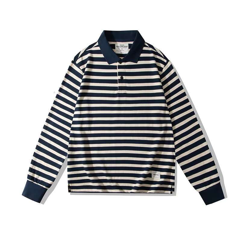 OKONKWO Ameki 230G Thick Heavy Lapel T-Shirt Stripe Long Sleeve Shirt Outdoor Trekking Hiking Climbing Fiess Sports Clothing