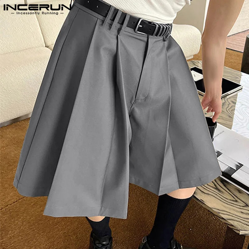 INCERUN 2024 Korean Style Mens Shorts Loose Pleated Design Wide Leg Pants Casual Streetwear Solid Comfortable Shorts S-5XL 250108