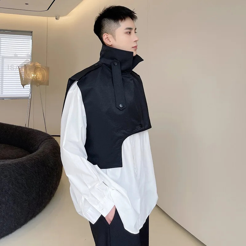 Irregular Techwear Style Hip Hop Cargo Vest Mens Street Fashion Short Waistcoat Sleeveless Jacket 250206