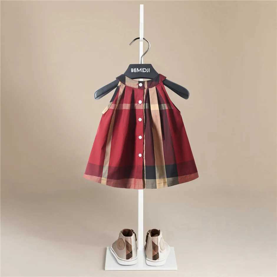 New Casual Baby Girls Summer Dresses Kids Sleless Cute Striped English Style Fashion O-neck A-line Princess Dresses for Girls Y250206