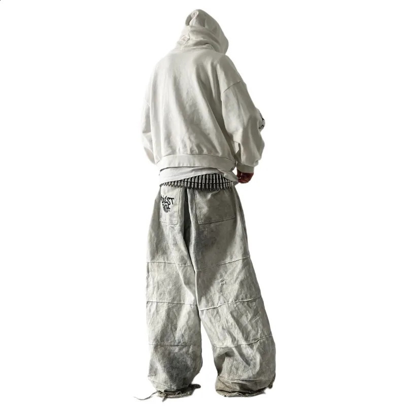 Y2K Punk Destroyed Jeans Stacked Seams Dirty Effect Men Women Streetwear Vintage Hip Hop Heavyweight Super Loose Mopping Pants 250206