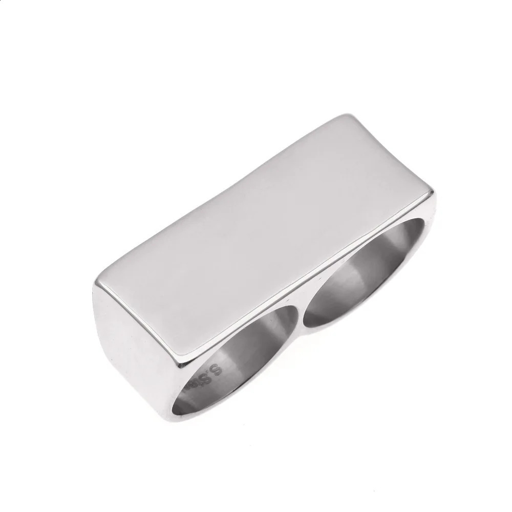 THE BLING KING Personality HipHop Two Finger Rings Stainless Steel Engrave Name Men Punk Biker Rings Women Party Cool Ring 250115