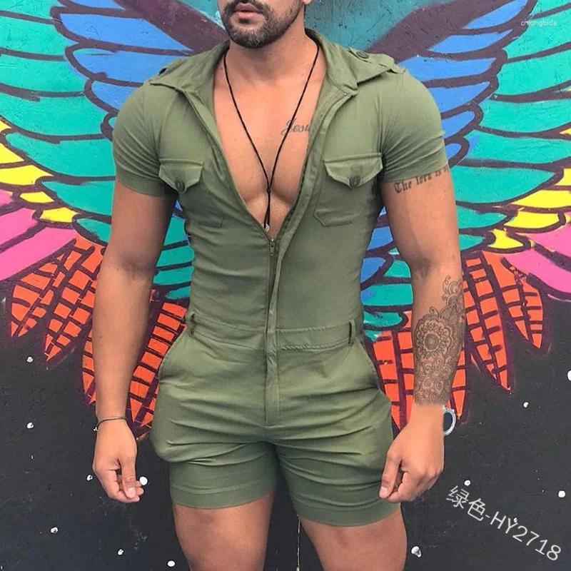Jumpsuit Fashion: Summer Pants Men Solid Color Short Sleeve Overalls, Casual Street Wear Work Male Cargo Lightweight Jumpsuits - 2025 Collection