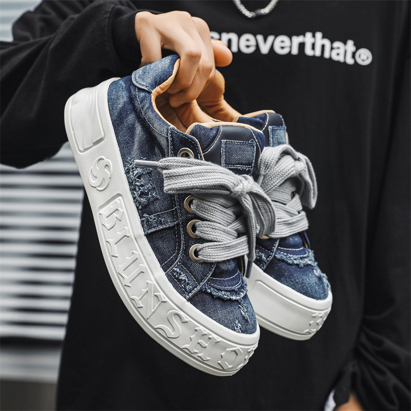 Men Casual Shoes Fashion Design Versatile Trendy Print Triple Black Blue Free shipping