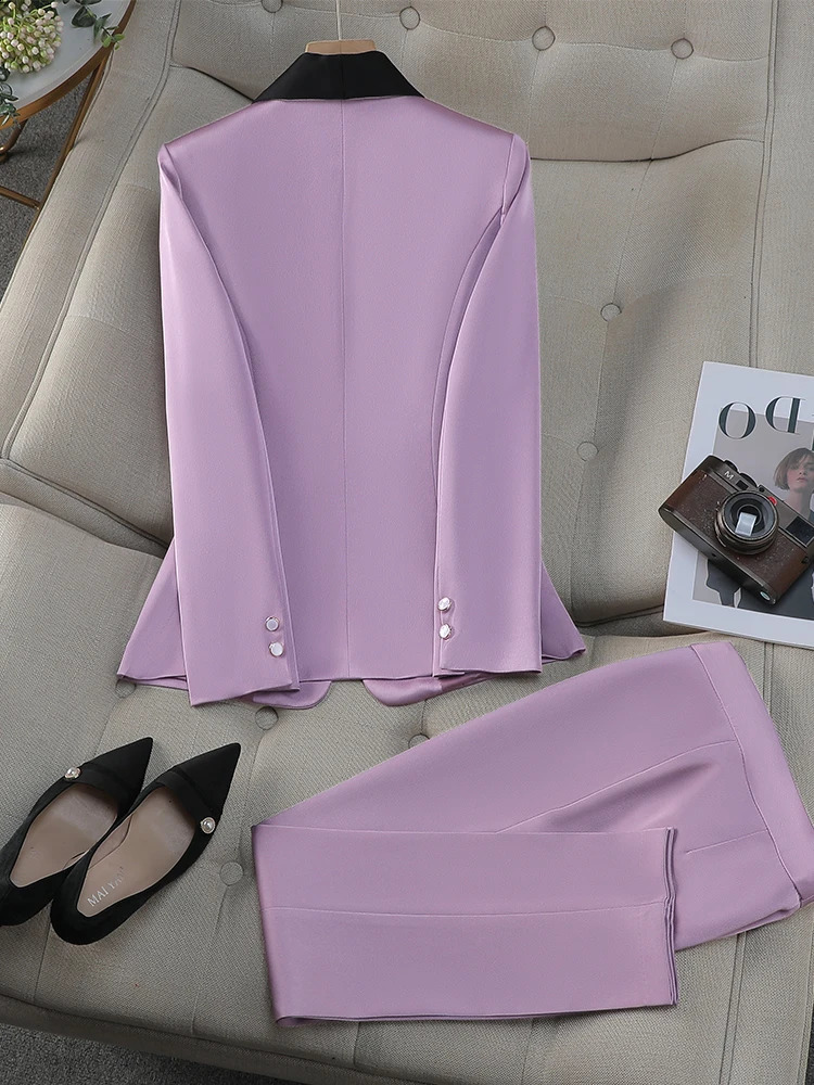 Office Ladies Pant Suit Women Yellow Red Purple Apricot Female Business Work Wear Jacket Blazer and Trouser Formal 2 Piece Set 250206