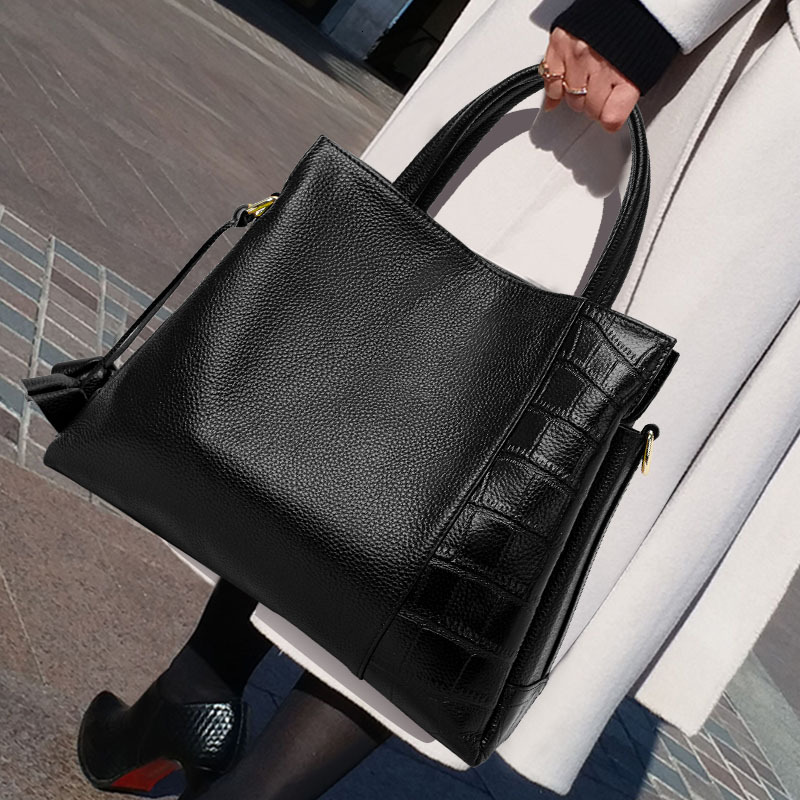 Aidrani A solid colored crocodile textured women's handbag made of high-quality cowhide a portable large bag