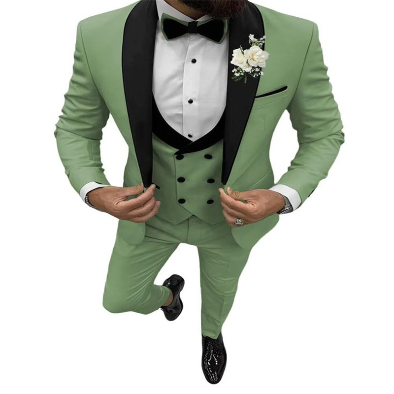 Sage Green Wedding Suit Fitted Slim Best Groom Wedding Wear Suit Business Pant Men Tuxedo Blazer Bespoke Party Outfit Man Male Blazer Groomsmen Suits 