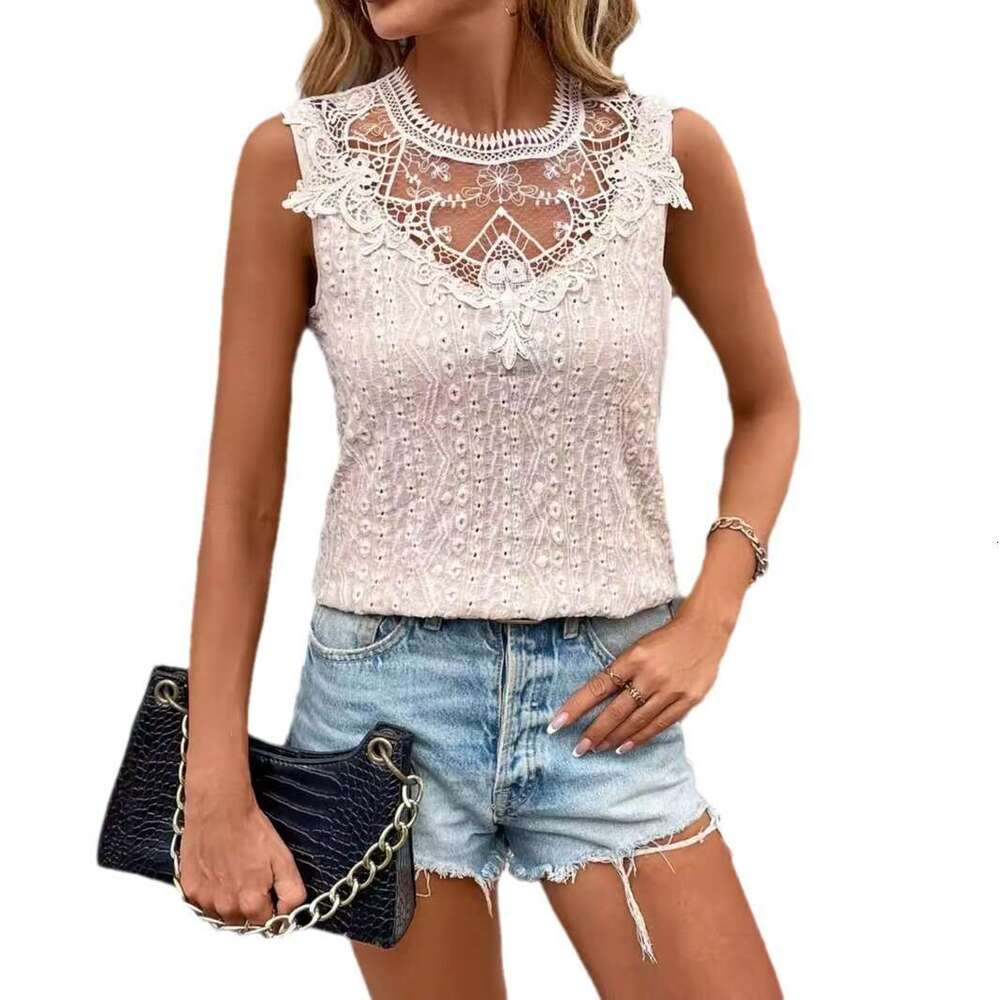 Summer European American and lace sleeveless ruffle edge women's popular V-neck top 2025 versatile new trend clothing ins