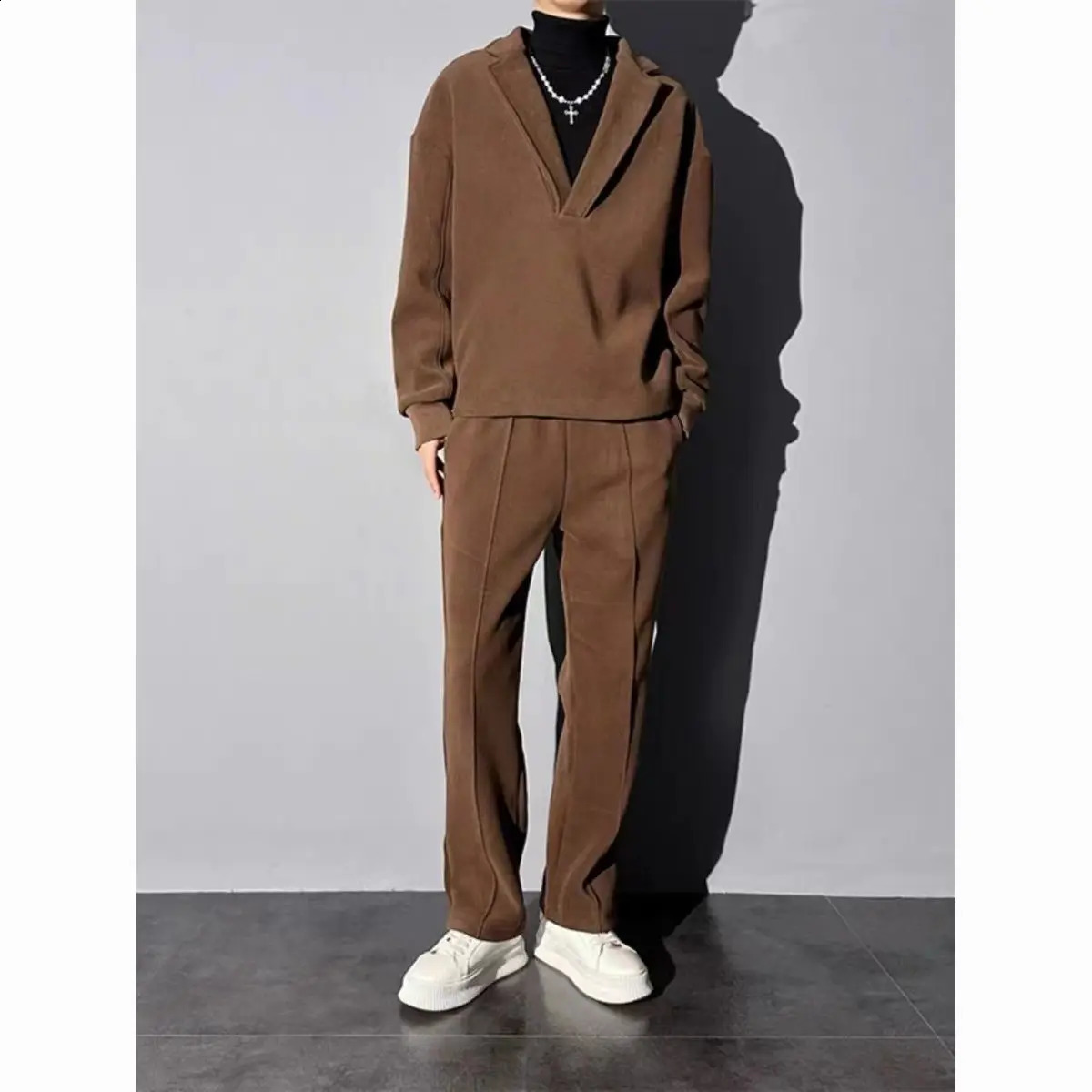 2025 Autumn Thin Trendy Casual SuitMens Clothing Long-sleeved Pullover Sweatshirt Versatile Trousers Fashion Two-piece Set 250121