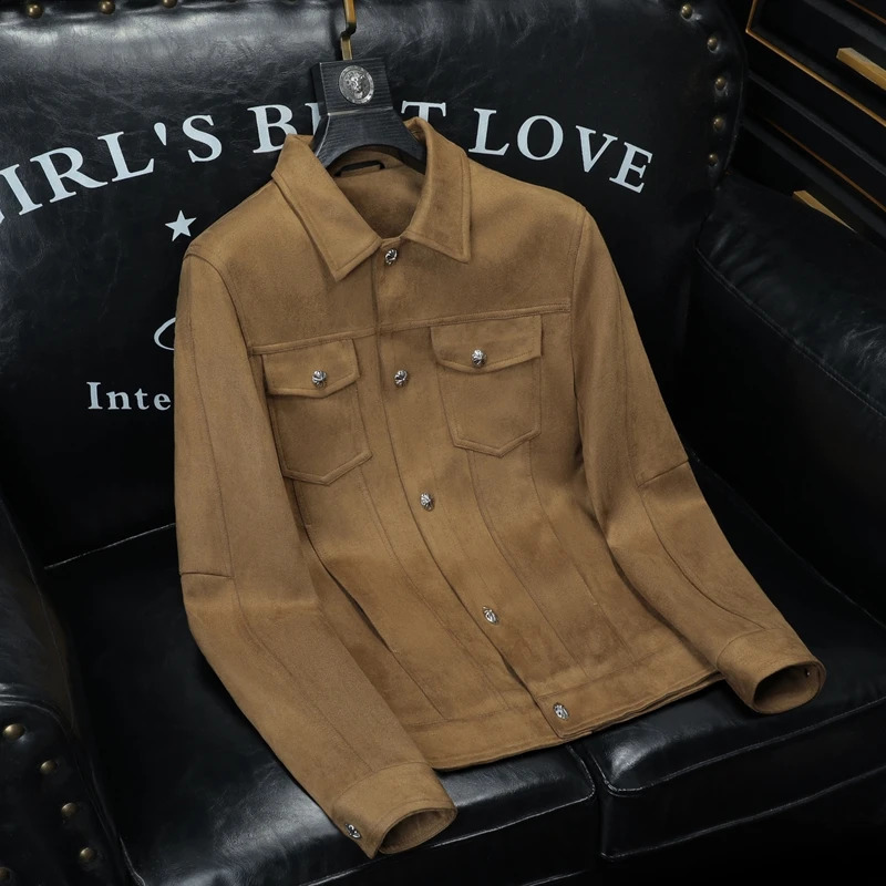 High Quality Suede Jackets Men Spring Casual Business Jacket Lapel Windbreaker Social Streetwear Coats Men Clothing 250206