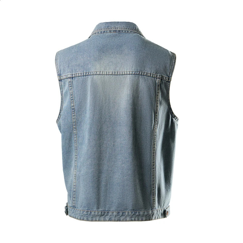 Vintage Mens Denim Vest Spring Autumn Zipper Pocket Waistcoat Mens Cowboy Washed Jeans Vests Sleeveless Jacket 250206