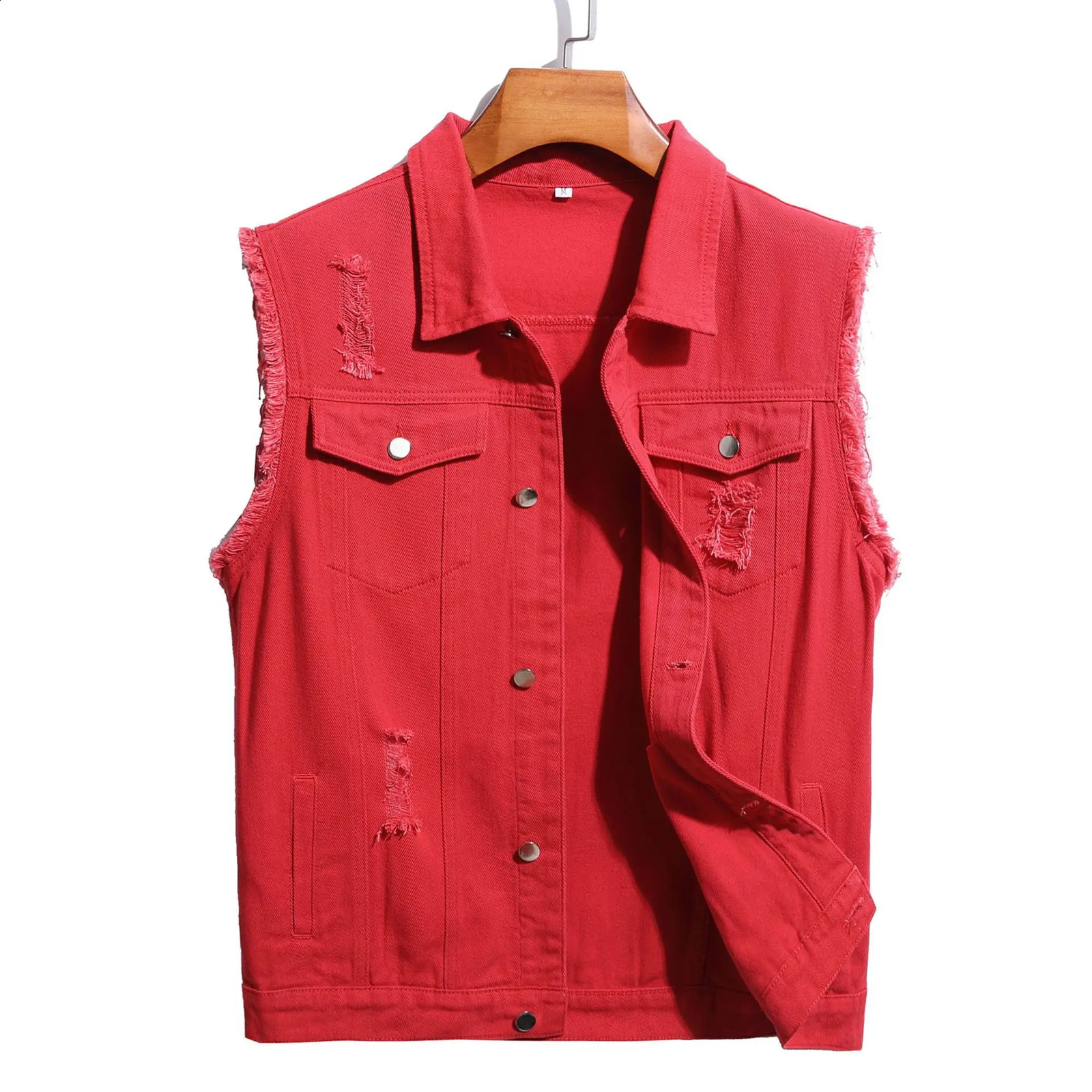 Spring Autumn Denim Vest Men Unisex Sleeveless Jackets Y2k Coats High Street Tops Hip Hop Solid Red Black Clothing Classic Vest 250206