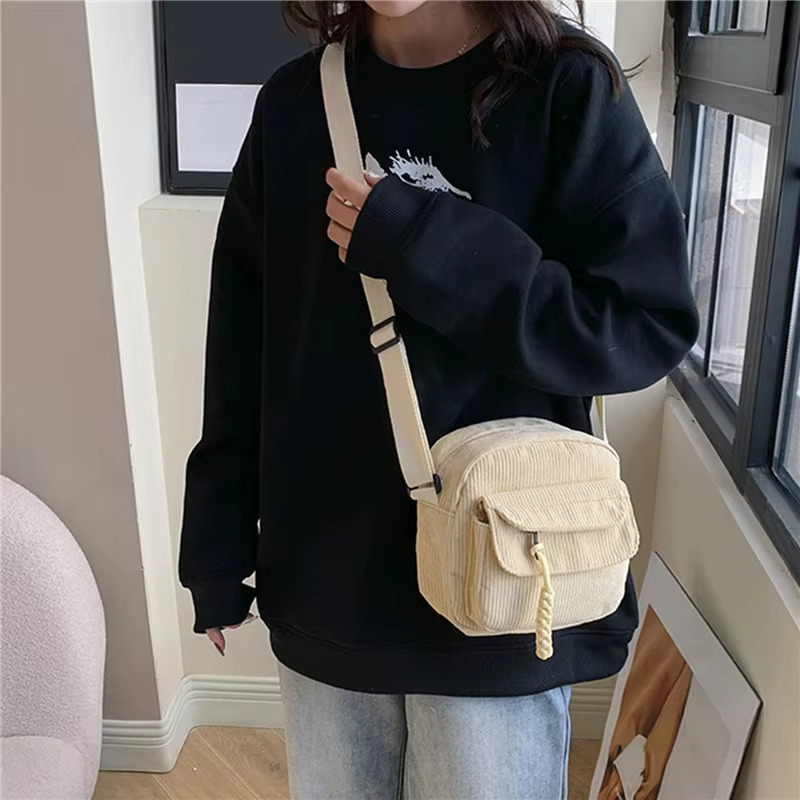 Corduroy Women's Small Shoulder Teenager Girl Crossbody Bag Bolsa Cute Tote Student Street Korean Haruku Messenger Bags Canvas Casual