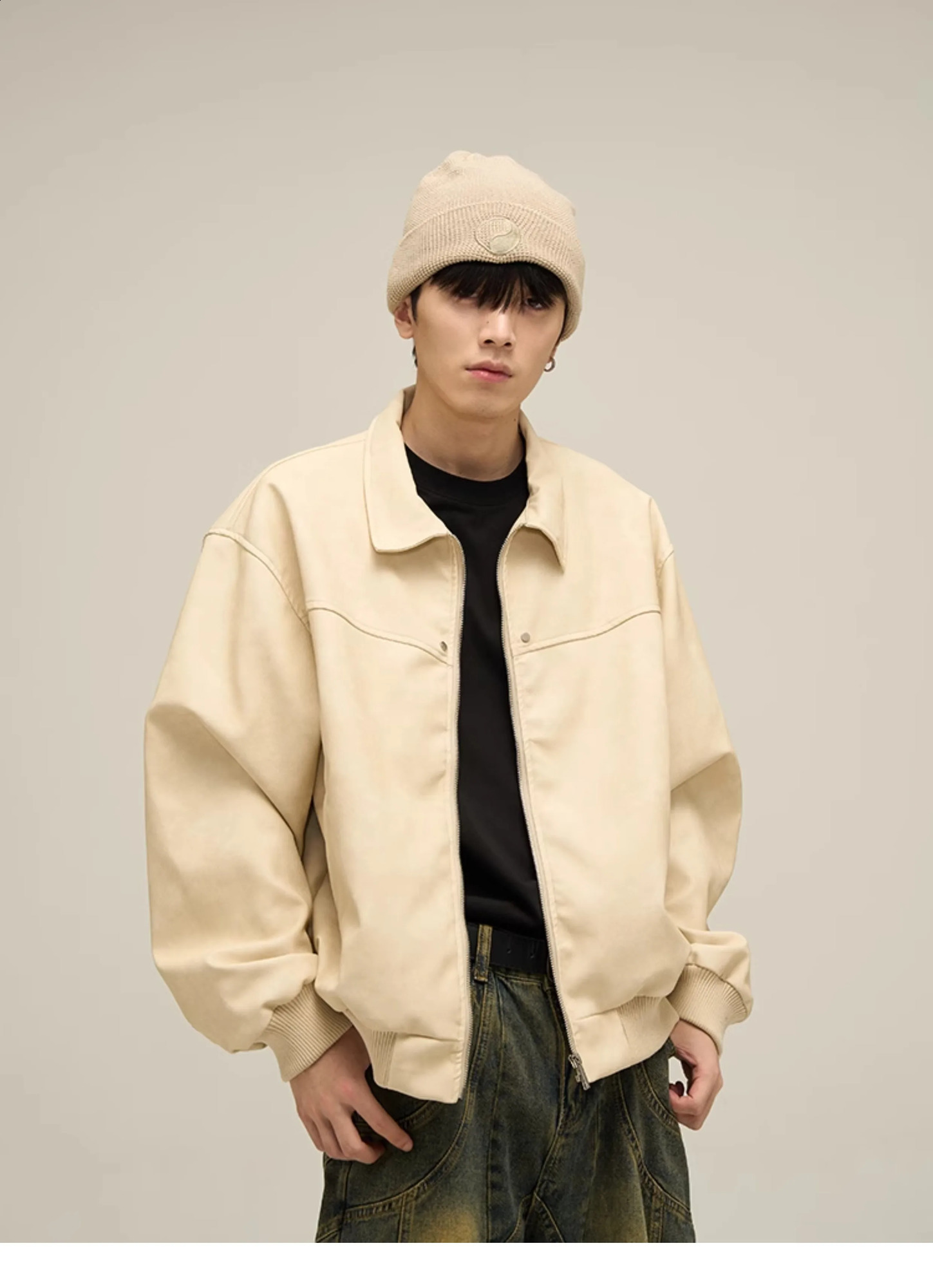 Retro American Jackets Man Street Casual Suede Bomber Coats Autumn Zipper Handsome Outwear Hip Hop Cropped Lapel Jacket y2k 250206