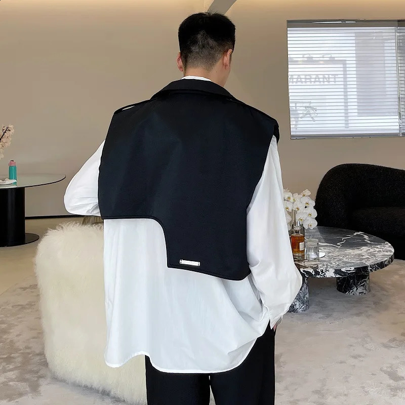 Irregular Techwear Style Hip Hop Cargo Vest Mens Street Fashion Short Waistcoat Sleeveless Jacket 250206