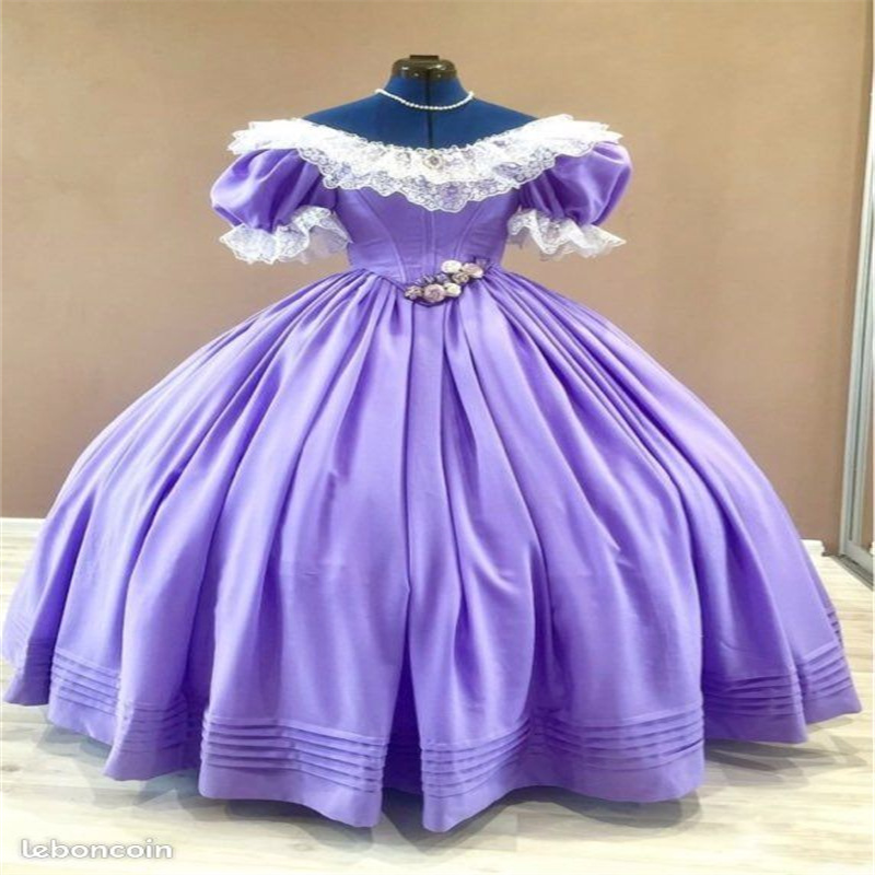 Lavender Victoria Prom Dress Short Sleeves Satin 1860s Civil War Renaissance Evening Dress Dancer Flamenco Party Gown Costume Historical Birthday Dres