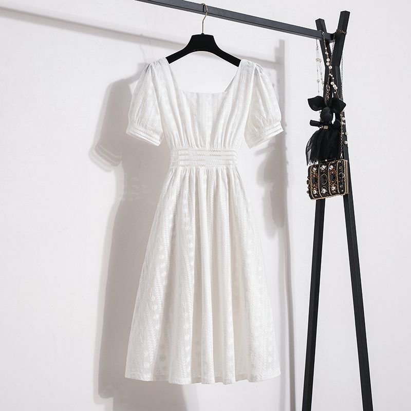 V2220 Women's summer 2023 new style temperament slim French fairy super fairy forest summer square collar skirt