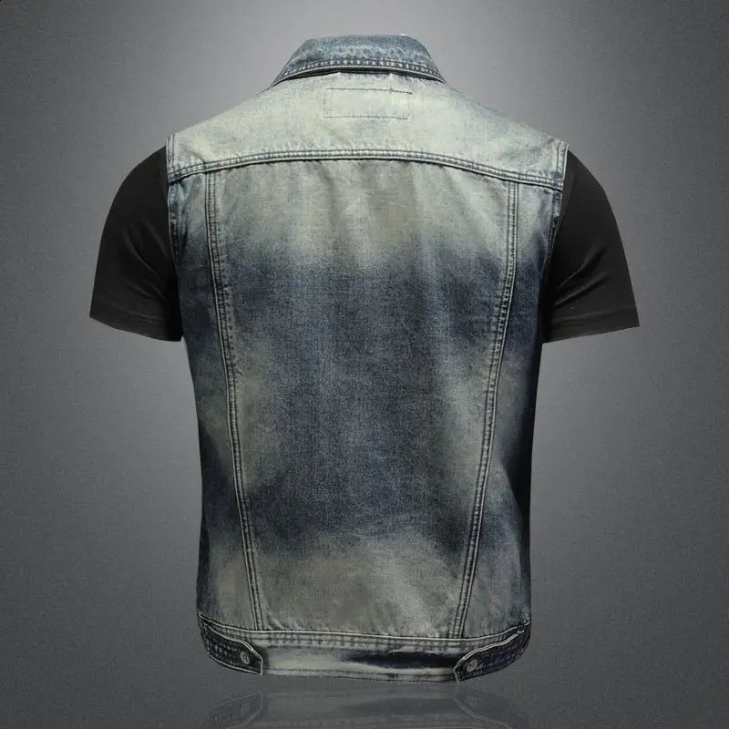 Mens Retro Denim Vest High Street Fashion Slim Fit Handsome Motorcycle Vest Casual Versatile Denim Jacket Mens Clothing 250206
