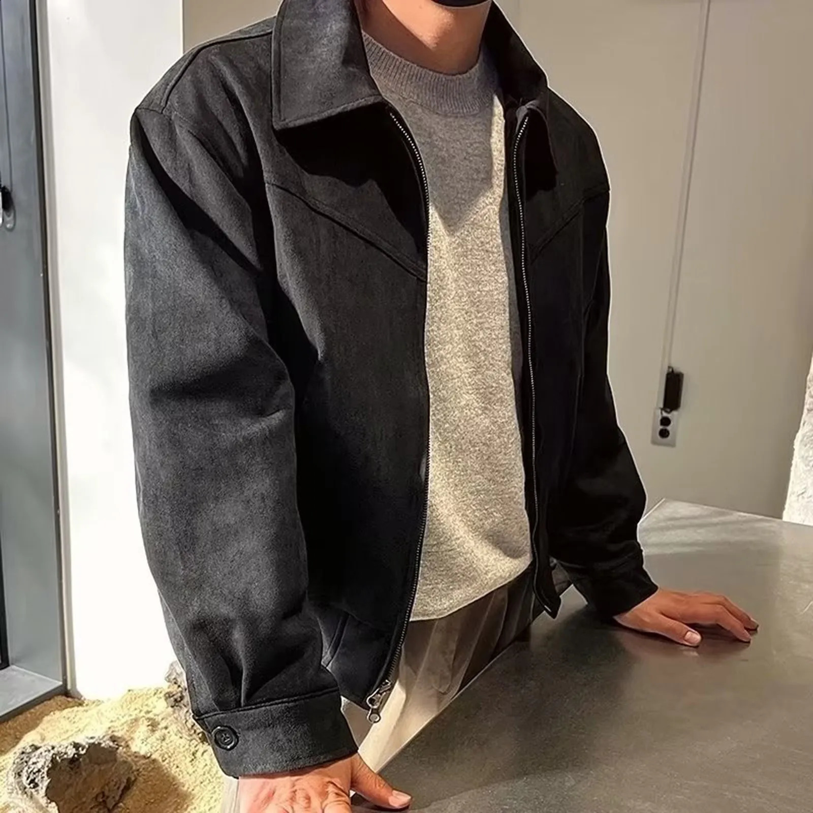 MenS Suede Jackets Autumn Retro Bomber Casual Jacket Fashion Vintage Short Flying Slim Jacket High Street Outerwear Coat Male 250206