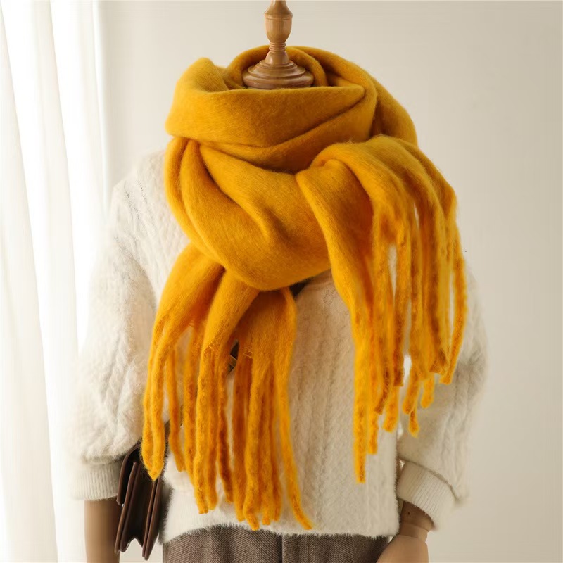 T137 scarf solid color all-match winter warm extended tassel scarf men and women European and American export thick beard scarf