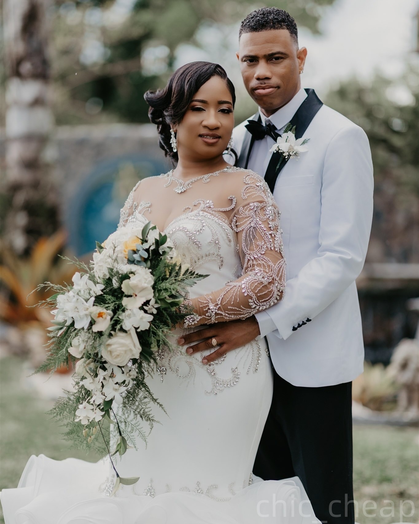 2025 Arabic Aso Ebi Plus Size Ivory Mermaid Wedding Dresses Beaded Crystals Organza Tiers Full Sleeves Bridal Gowns Dress For Bride ZJ077